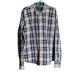 Abercrombie & Fitch Men’s Plaid Button-Up Shirt – Size XL – Navy & White